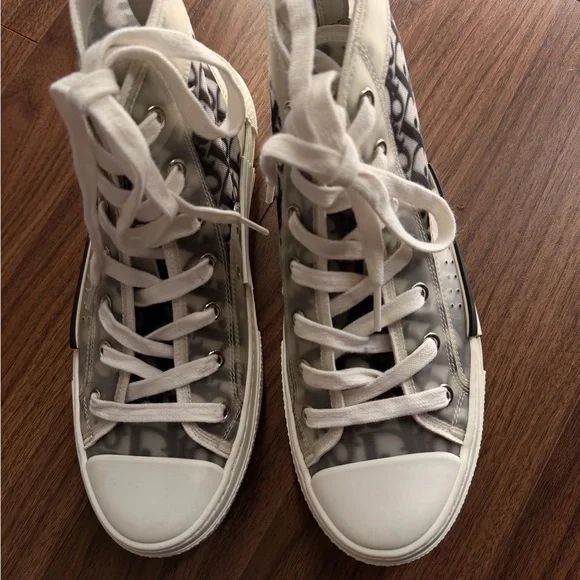Dior High-Top Sneakers - White and Gray Monogram - Picture 2 of 7